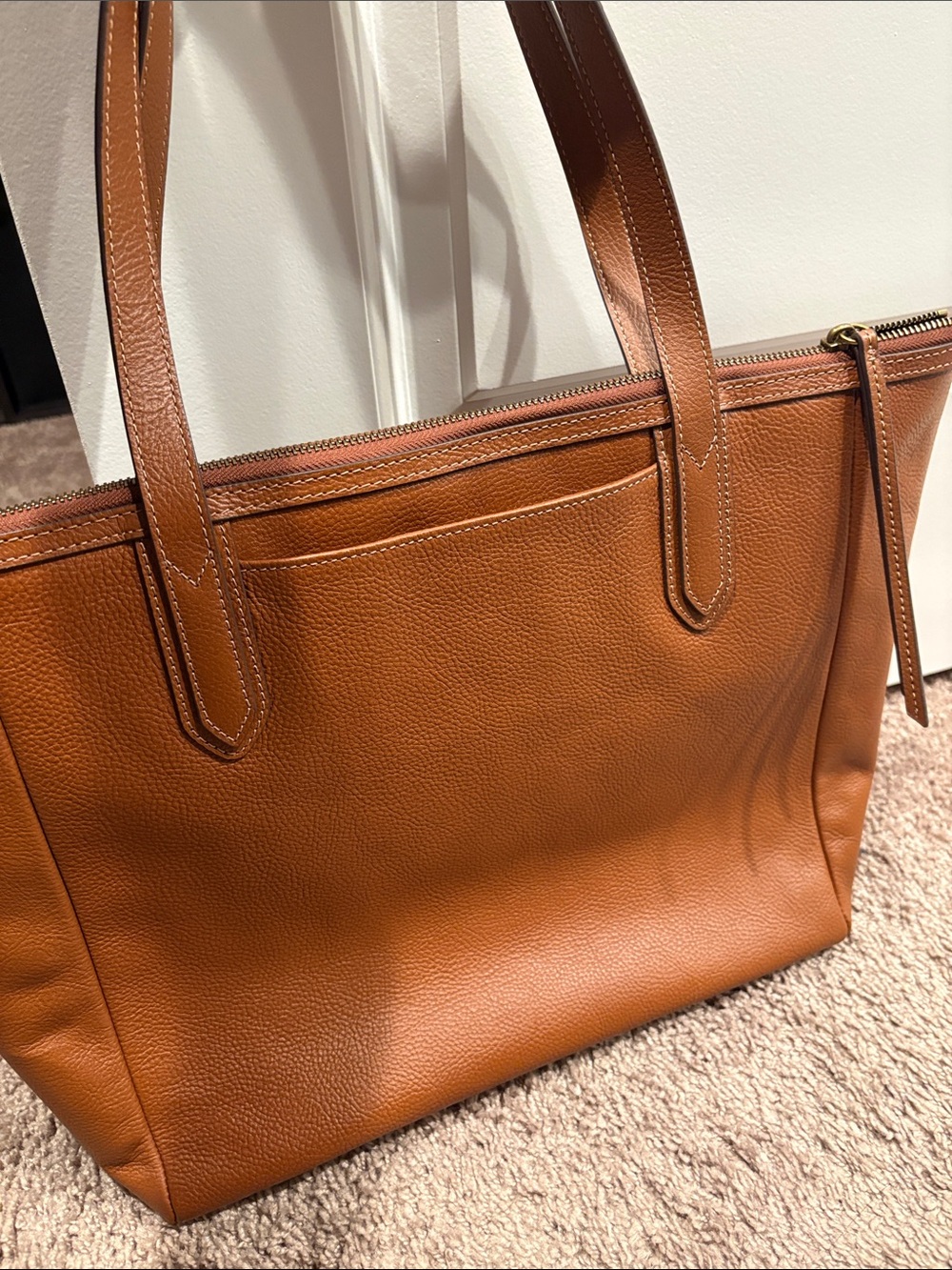 Fossil Leather Tote in Cognac Brown - Picture 3 of 8